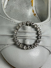 Load image into Gallery viewer, Circular Rhinestone Accent Adorned Pleated Ribbon Wedge Shoes