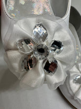 Load image into Gallery viewer, Satin & Organza Lace with Crystal Flower Pattern Overlay Slip-On Wedge Shoes