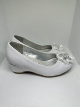 Load image into Gallery viewer, Satin & Organza Lace with Crystal Flower Pattern Overlay Slip-On Wedge Shoes