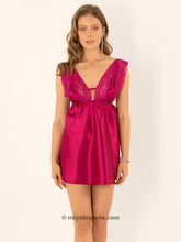 Load image into Gallery viewer, Deep V-Neck Burgundy Lace Satin-Inset Spaghetti-Strap Nightgowns