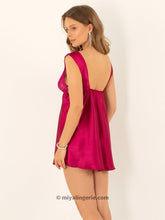 Load image into Gallery viewer, Deep V-Neck Burgundy Lace Satin-Inset Spaghetti-Strap Nightgowns