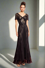Load image into Gallery viewer, V-Neck Lace Gown in Black/Gold