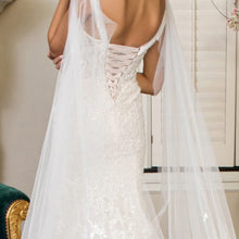 Load image into Gallery viewer, Embroidered V-Neck Mermaid Wedding Gown w/ Detachable Cape