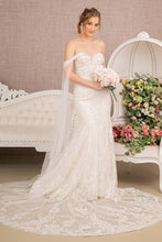 Load image into Gallery viewer, Embroidered V-Neck Mermaid Wedding Gown w/ Detachable Cape