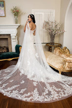 Load image into Gallery viewer, Embroidered V-Neck Mermaid Wedding Gown w/ Detachable Cape