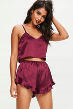 Load image into Gallery viewer, Satin Ruffled Two-Piece Pajama Set