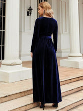 Load image into Gallery viewer, Tie Front Round Neck Long Sleeve Maxi Dress in Navy