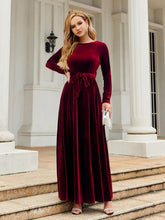 Load image into Gallery viewer, Tie Front Round Neck Long Sleeve Maxi Dress in Wine