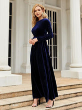 Load image into Gallery viewer, Tie Front Round Neck Long Sleeve Maxi Dress in Navy