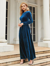 Load image into Gallery viewer, Tie Front Round Neck Long Sleeve Maxi Dress in Peacock Blue