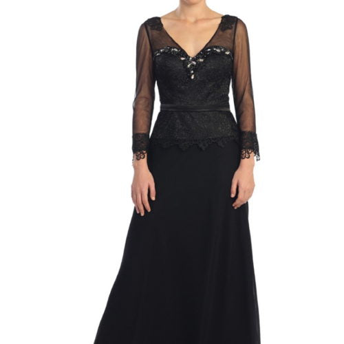 Chiffon Lace Gown in Black