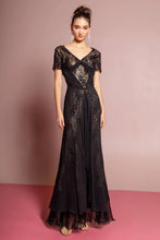Load image into Gallery viewer, V-Neck Lace Gown in Black/Gold