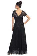 Load image into Gallery viewer, V-Neck Lace Gown in Black/Gold
