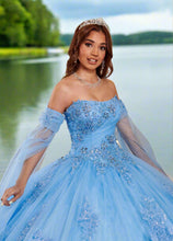 Load image into Gallery viewer, Strapless Glitter Lace & Tulle Ballgown in Azure