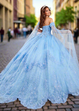 Load image into Gallery viewer, Strapless Glitter Lace & Tulle Ballgown in Azure