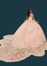 Load image into Gallery viewer, Strapless Glitter Tulle & Lace Ballgown in Blush