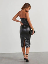 Load image into Gallery viewer, PU Slit Midi Dress in Black