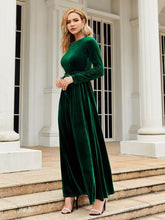 Load image into Gallery viewer, Tie Front Round Neck Long Sleeve Maxi Dress in Green