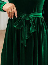 Load image into Gallery viewer, Tie Front Round Neck Long Sleeve Maxi Dress in Green