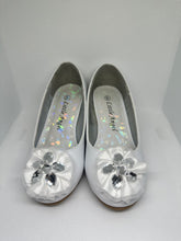 Load image into Gallery viewer, Satin &amp; Organza Lace with Crystal Flower Pattern Overlay Slip-On Wedge Shoes
