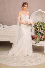 Load image into Gallery viewer, Embroidered V-Neck Mermaid Wedding Gown w/ Detachable Cape
