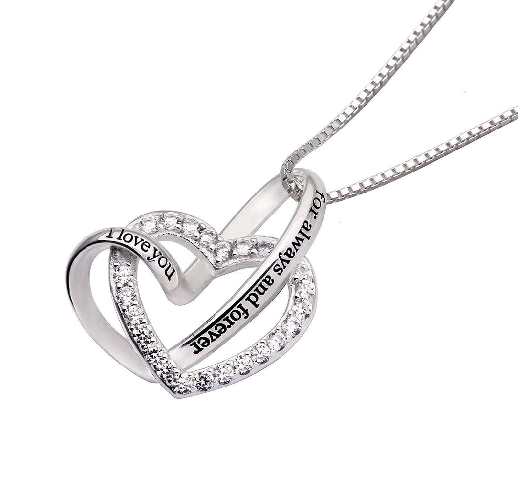 “I Love You For Always & Forever” White Crystal Pavé Necklace