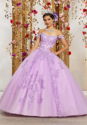 Crystal Beaded Embroidery on a Princess Tulle Ballgown in Light Purple