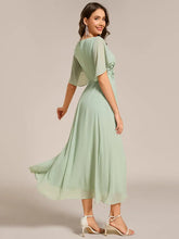 Load image into Gallery viewer, Elegant Tea-Length Evening Dress, featuring Short Sleeves and a V-Neckline
