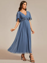 Load image into Gallery viewer, Elegant Tea-Length Evening Dress, featuring Short Sleeves and a V-Neckline
