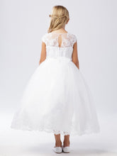 Load image into Gallery viewer, Lovely Illusion Neckline Bodice with Lace Applique &amp; Rhinestones Communion Dress
