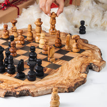 Load image into Gallery viewer, Handcrafted Olive Wood Chess Set with Natural Edges
