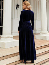 Load image into Gallery viewer, Tie Front Round Neck Long Sleeve Maxi Dress in Navy
