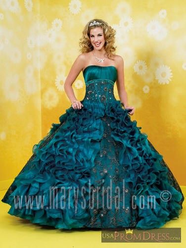 Ruffled Gown in Teal