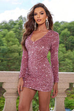 Load image into Gallery viewer, Sequin V-Neck Long Sleeve Mini Dress
