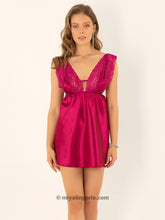 Load image into Gallery viewer, Deep V Neck Burgundy Lace Satin Inset Spaghetti Strap Nightgowns

