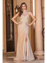 Load image into Gallery viewer, Long Glittery Gown with Spaghetti Straps &amp; Side Slit
