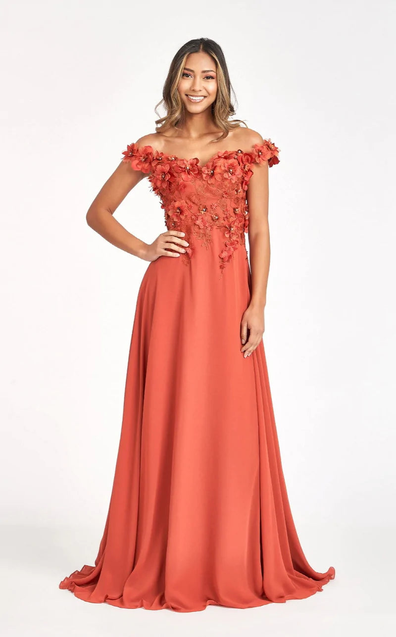 Floral 3D Applique and Embroidery Embellished Bodice A-Line Chiffon Dress