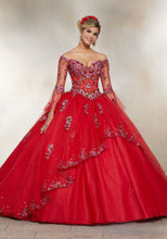 Load image into Gallery viewer, Crystal Beaded Embroidery on a Tulle Ballgown in Scarlet

