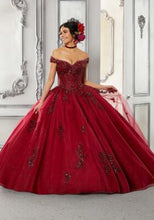 Load image into Gallery viewer, Crystal Beaded Metallic Lace Ballgown in Wine
