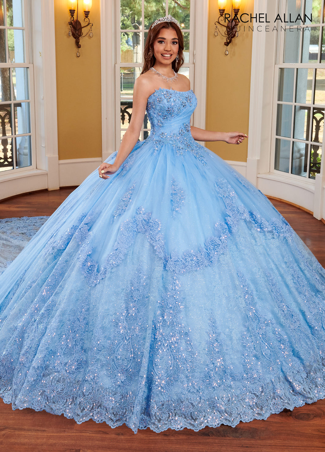 Strapless Glitter Tulle & Lace Ballgown