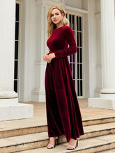 Load image into Gallery viewer, Tie Front Round Neck Long Sleeve Maxi Dress in Wine
